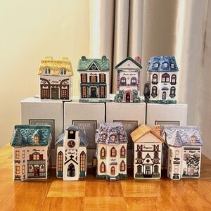 Avon Victoria Village Spice House Lot of 9 Ceramic Jars w/ Boxes Vintage